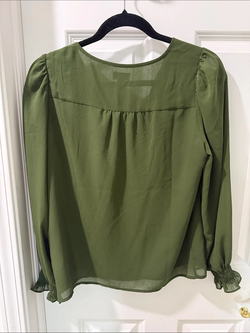 J. Crew Olive Green Tie-Neck Ruffle Blouse
